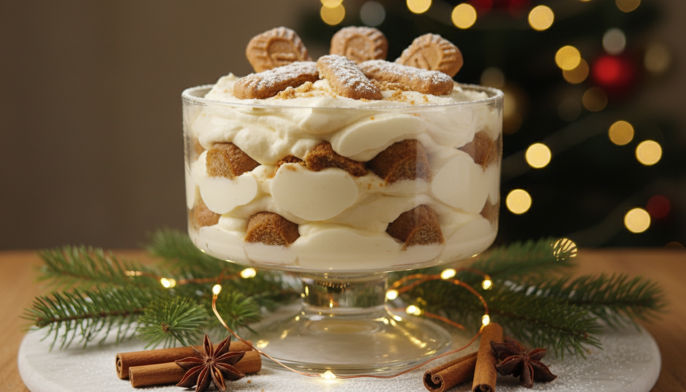 savourez notre tiramisu de noël fondant, alliant la douceur des spéculoos au crémeux du mascarpone, sans cuisson pour un dessert gourmand et facile à réaliser.