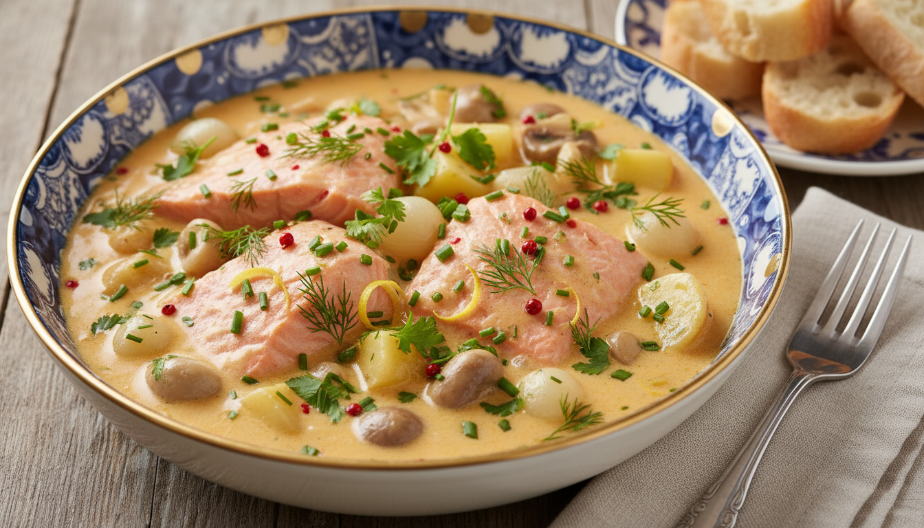 découvrez notre recette légère et savoureuse de saumon mijoté façon blanquette, un délice crémeux parfait pour un repas équilibré et gourmand.