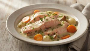 découvrez notre recette légère et savoureuse de saumon mijoté façon blanquette, un délice crémeux parfait pour un repas gourmand et allégé.