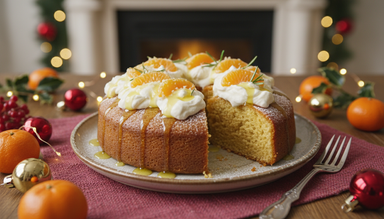 découvrez un gâteau moelleux à la clémentine, rehaussé par une touche d’huile d’olive citronnée et une onctueuse crème mascarpone, parfait pour vos fêtes gourmandes.