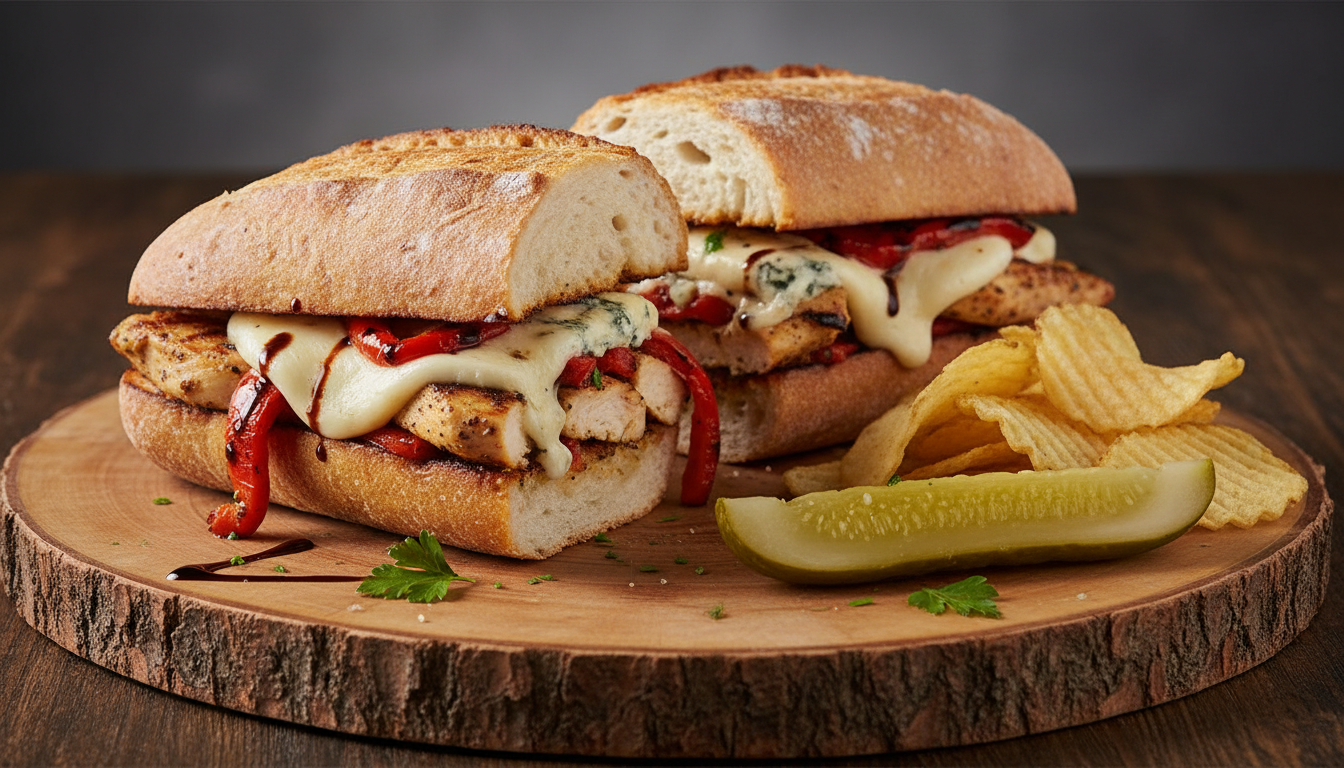 savourez un sandwich au poulet grillé accompagné de fromage bleu pour une explosion de saveurs intenses et gourmandes à chaque bouchée.
