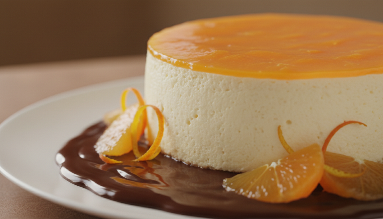 découvrez notre recette gourmande de cheesecake à l'orange, délicatement posé sur un lit de chocolat fondant, pour une explosion de saveurs légères et irrésistibles.