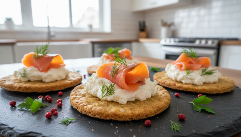 découvrez nos crackers légers au saumon fumé et fromage frais onctueux, un délice croquant parfait pour vos apéritifs gourmands et raffinés.