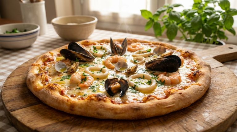 découvrez notre recette savoureuse et facile de pizza aux trésors de la mer, alliant fraîcheur et gourmandise pour un repas inoubliable.