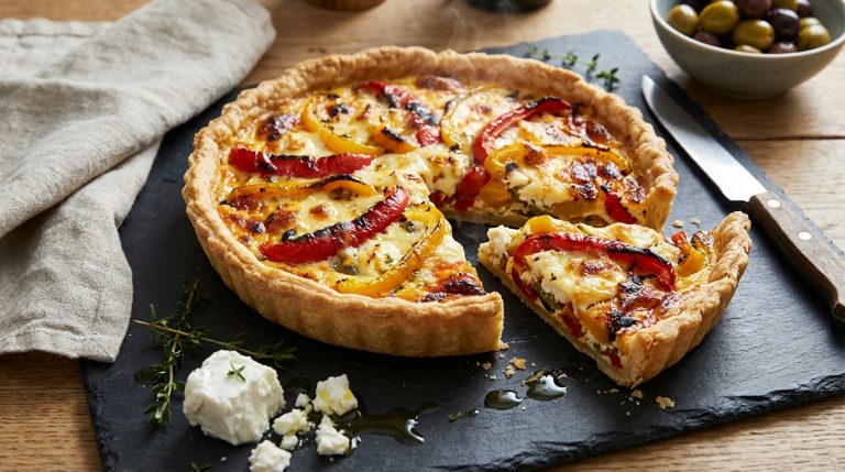 découvrez notre délicieuse recette de quiche au chèvre fondant et aux poivrons colorés, un plat savoureux et facile à préparer qui ravira vos papilles.
