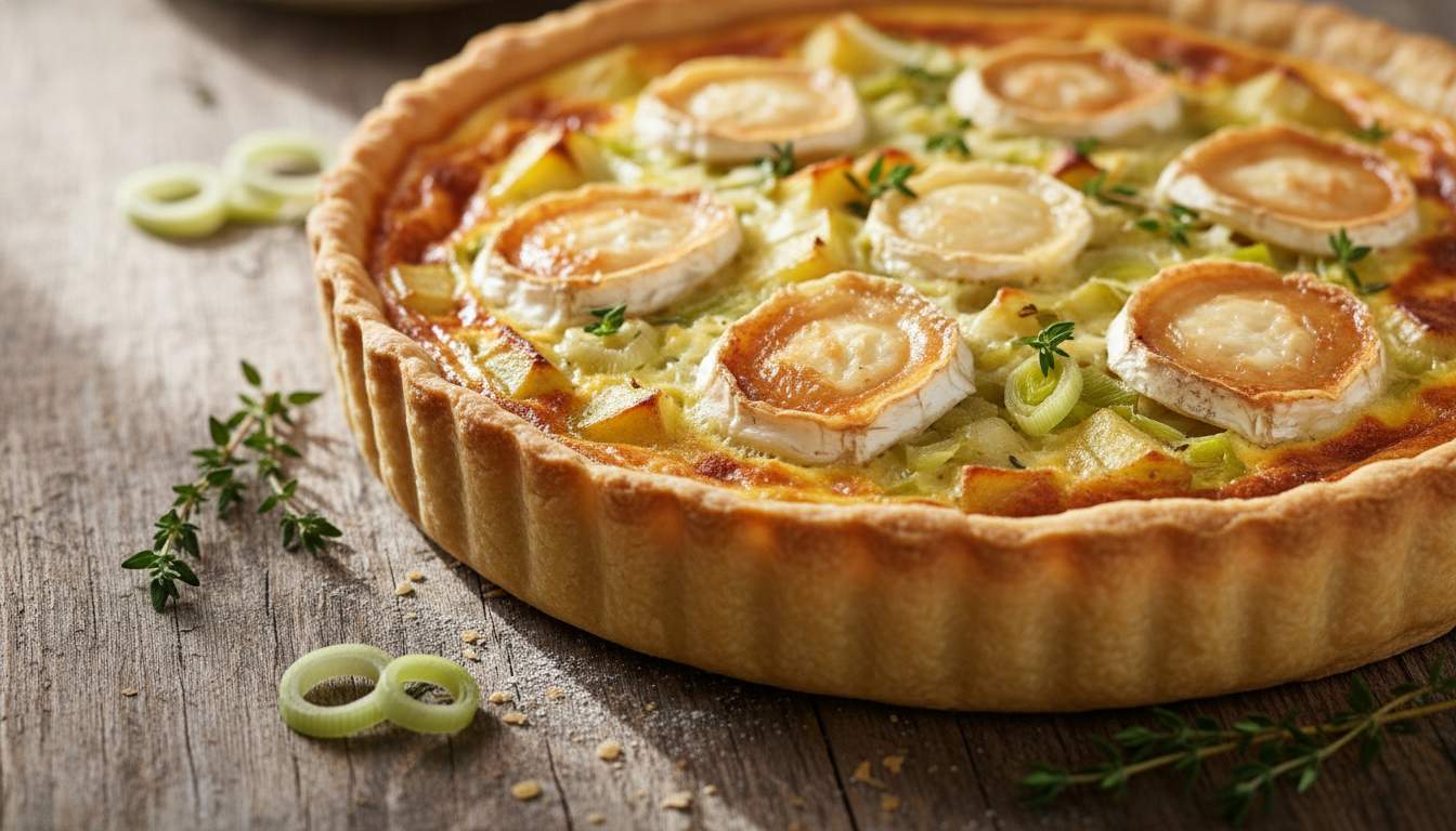 découvrez notre recette gourmande de quiche au chèvre frais, poireaux fondants et pommes de terre, parfaite pour un repas savoureux et convivial.
