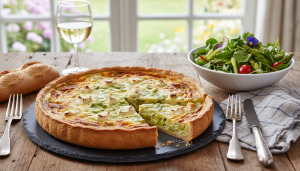 découvrez une recette gourmande de quiche au chèvre frais, poireaux fondants et pommes de terre, alliant douceur et saveurs pour un repas délicieux et convivial.