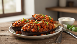 découvrez notre recette gourmande et saine d'aubergines farcies à la bolognaise allégée, idéale pour un repas savoureux et équilibré.