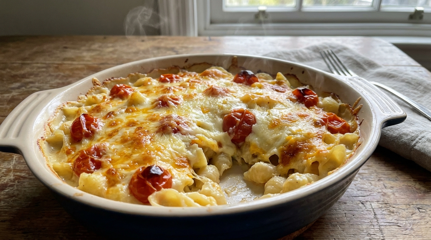 découvrez notre recette facile et savoureuse de gratin de macaroni aux éclats de tomates cerise, un plat réconfortant et coloré parfait pour toute la famille.