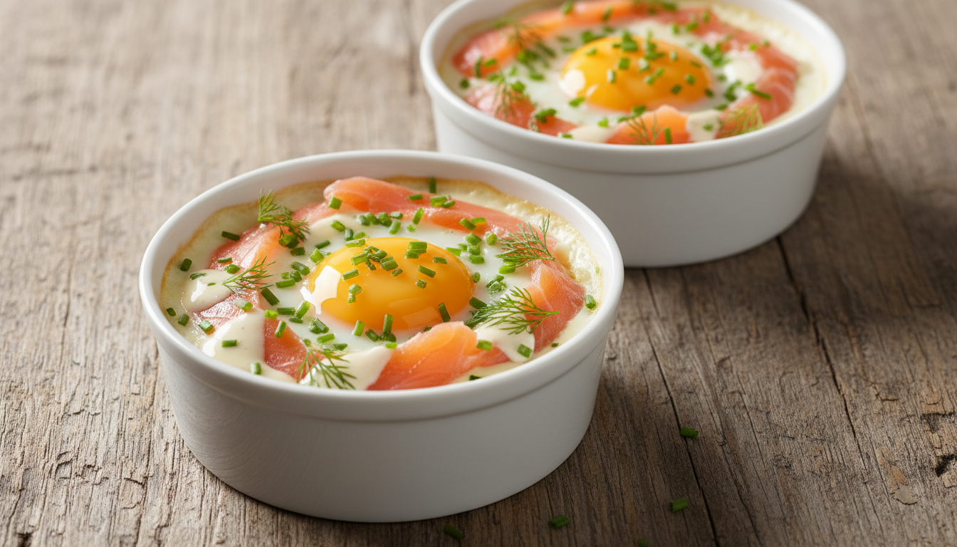 découvrez la recette gourmande et légère des œufs cocotte au saumon fumé et crème légère, idéale pour un repas savoureux et facile à préparer.