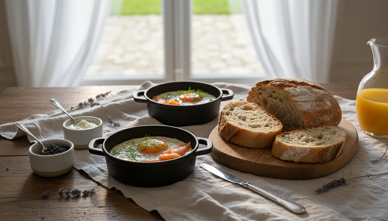 découvrez notre recette gourmande et légère d'œufs cocotte au saumon fumé et crème légère, parfaite pour un repas savoureux et équilibré.