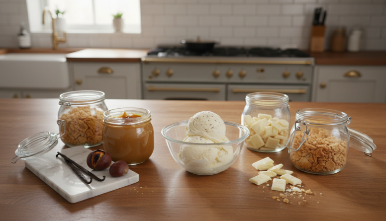 savourez l'explosion gourmande de la sphère mont-blanc glacée, une délicieuse union de crème de marrons onctueuse, meringue croustillante et glace vanille rafraîchissante.