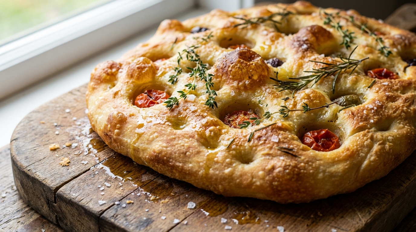 découvrez notre recette gourmande de focaccia aérienne parfumée au thym et romarin, parfaite pour un apéritif ou un repas convivial.