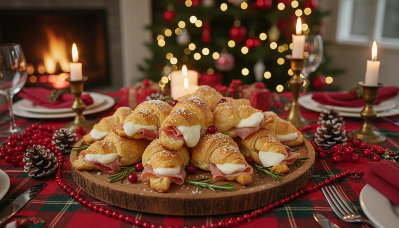 découvrez nos mini croissants feuilletés au jambon et mozzarella, des bouchées dorées et savoureuses qui raviront vos apéritifs de noël.