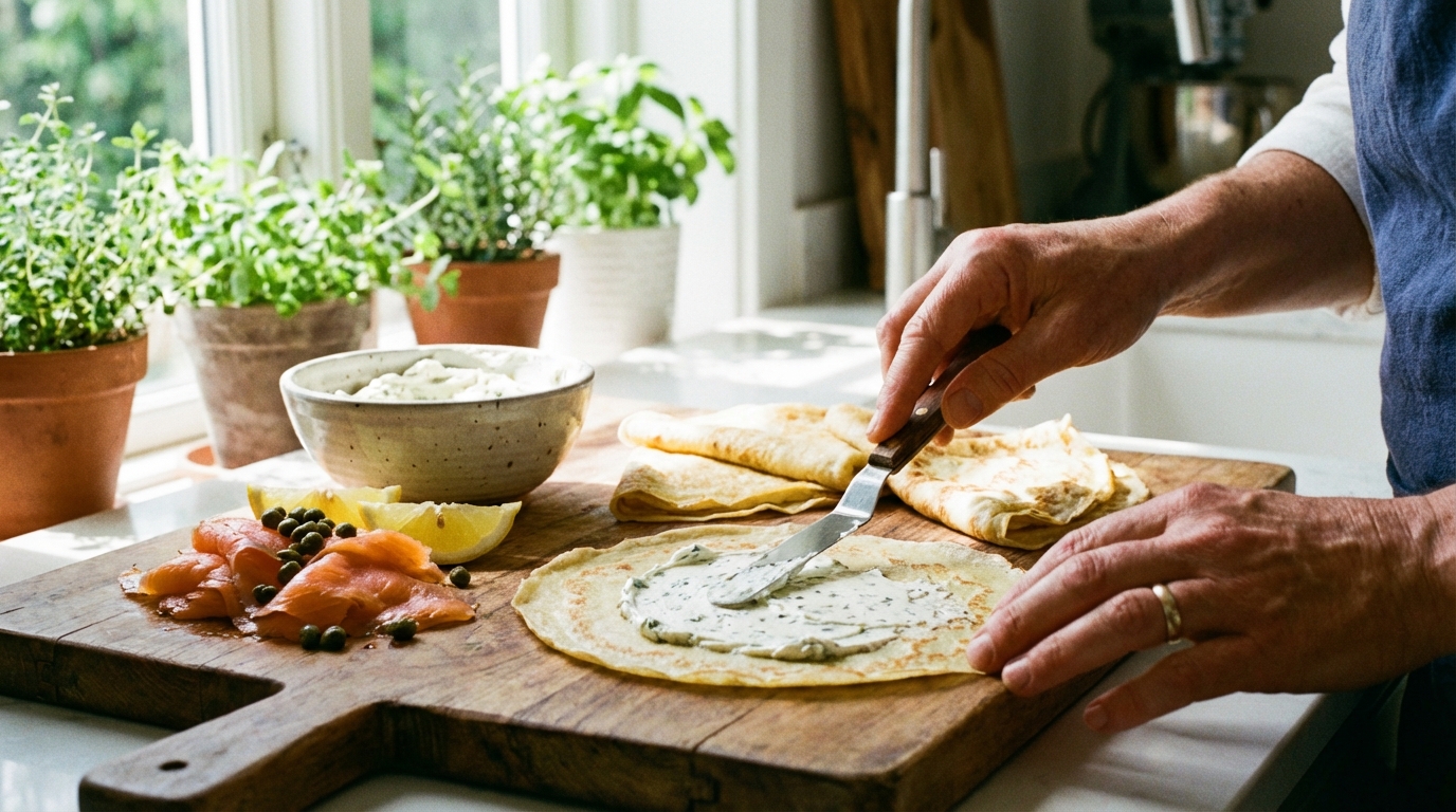 découvrez nos sucettes de crêpes légères garnies de saumon fumé et de fromage frais, une délicieuse gourmandise raffinée parfaite pour vos apéritifs et repas élégants.