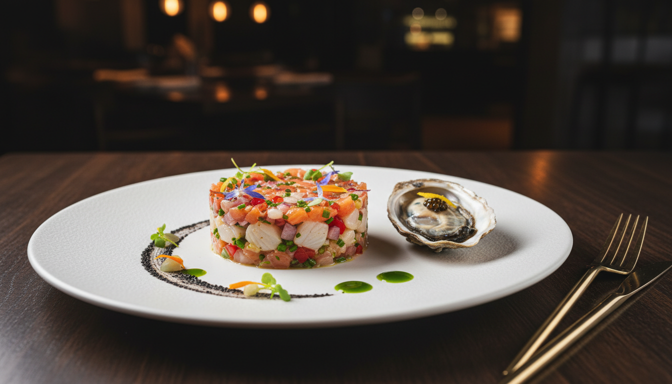 découvrez ce tartare raffiné de poisson cru et huîtres au miso, citron vert et sésame, une recette élégante et fraîche parfaite pour sublimer vos fêtes avec une touche de gourmandise.