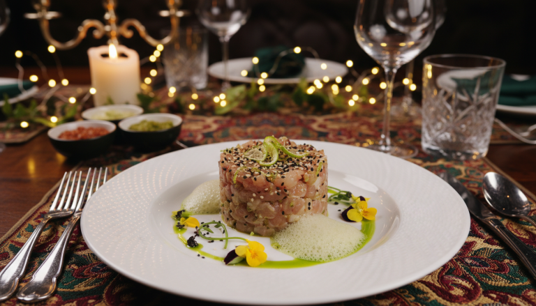 découvrez notre tartare raffiné de poisson cru et huîtres au miso, citron vert et sésame, une recette élégante et savoureuse parfaite pour sublimer vos fêtes avec fraîcheur et originalité.