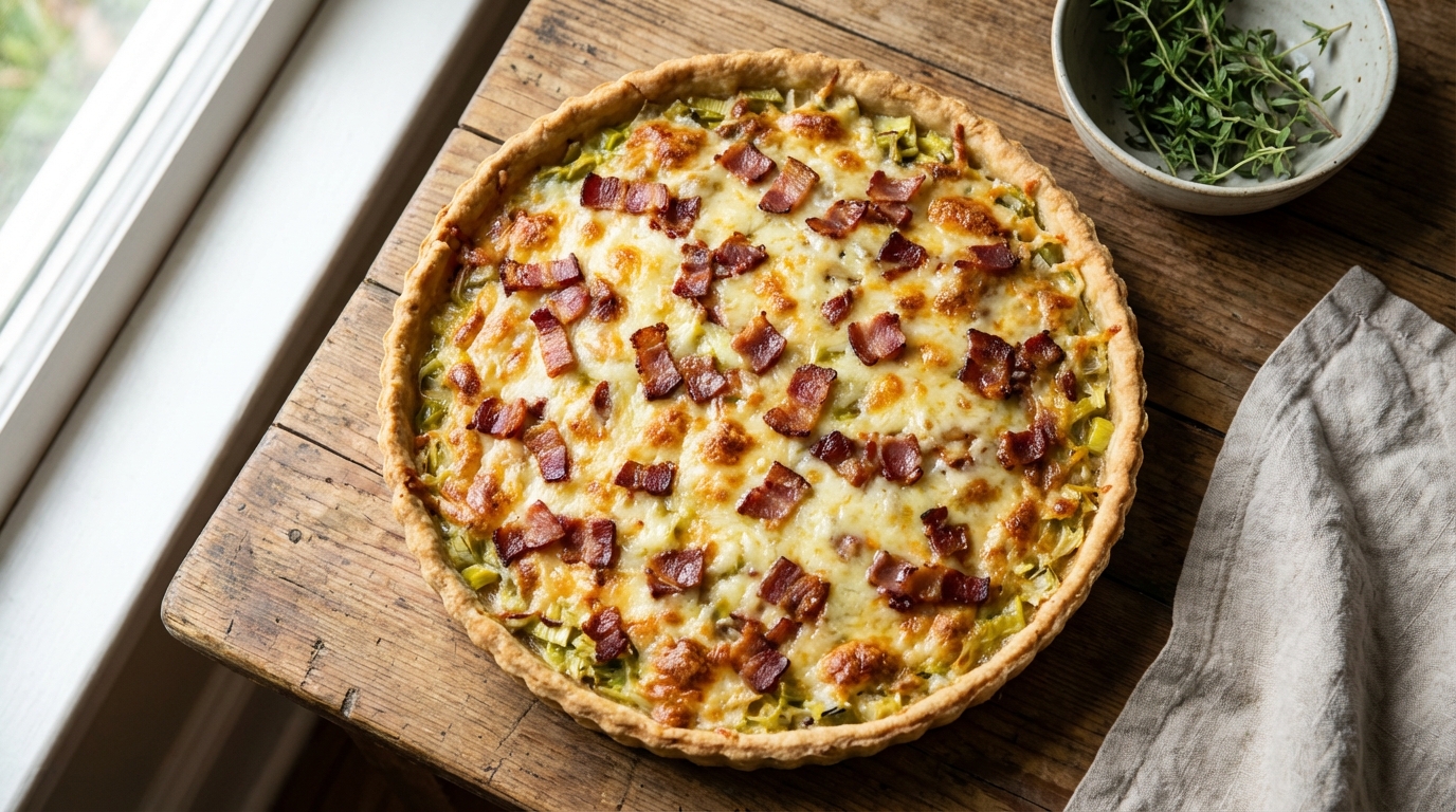 découvrez notre tarte savoureuse aux poireaux, fromage fondant et bacon croustillant, une recette alliant simplicité et gourmandise pour régaler vos papilles en toute convivialité.