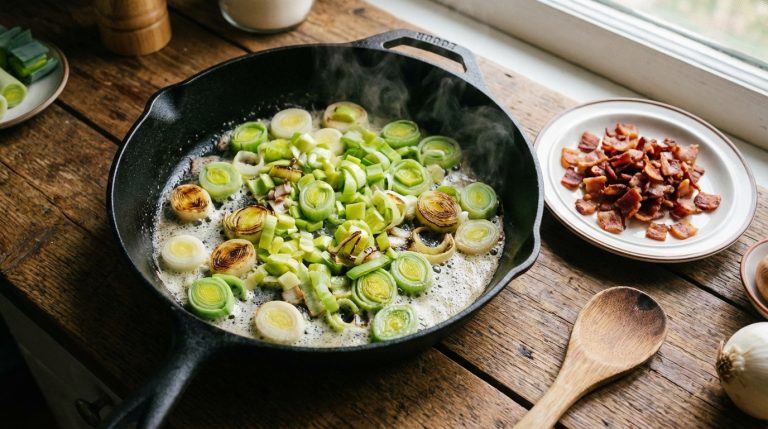 découvrez une tarte savoureuse aux poireaux, fromage fondant et bacon croustillant, alliant simplicité et gourmandise pour un repas délicieux et réconfortant.
