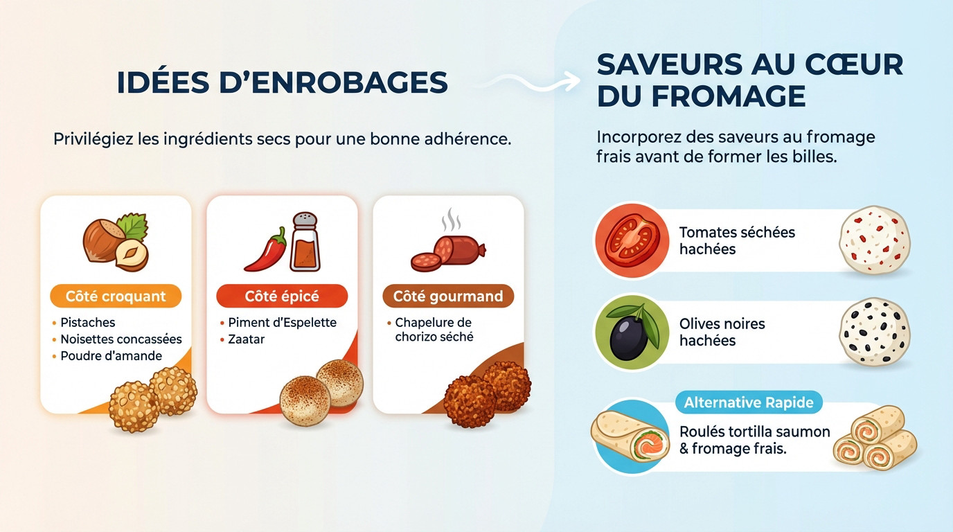 Sucettes apéritives au fromage frais avec enrobages variés : pistaches, épices et herbes