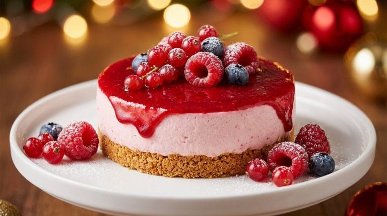Bavarois fruits rouges thermomix sur lit de spéculoos, dessert léger de Noël