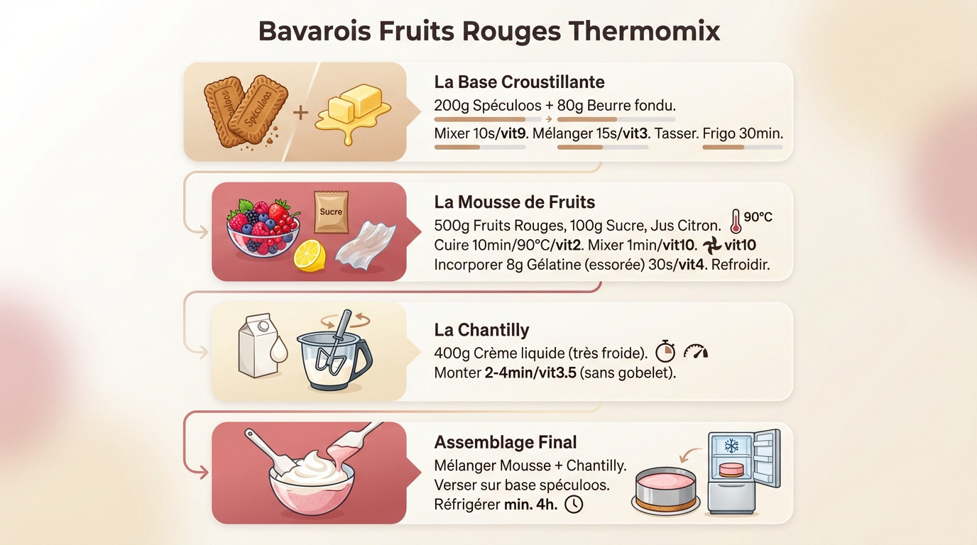 Bavarois aux fruits rouges sur lit de spéculoos préparé au Thermomix