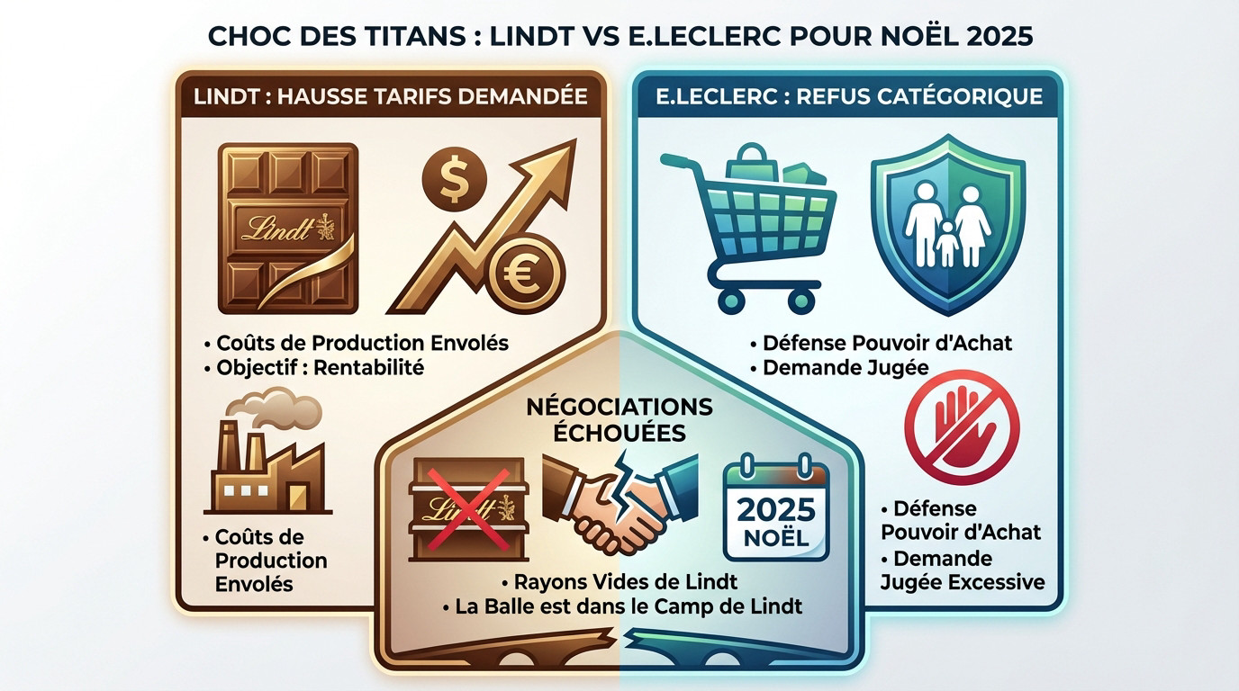 Rayons vides chez E.Leclerc suite au désaccord commercial avec Lindt pour Noël 2025