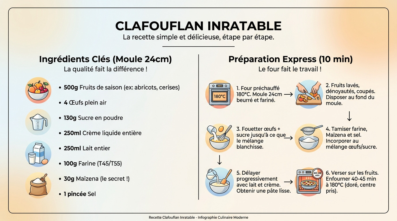Clafouflan doré et crémeux aux fruits de saison fraîchement sorti du four