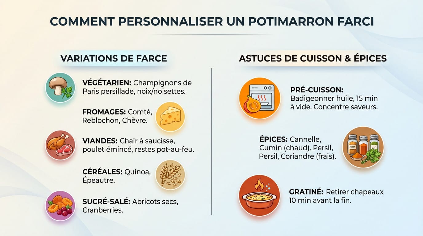 Potimarron farci personnalisé avec différentes garnitures automnales