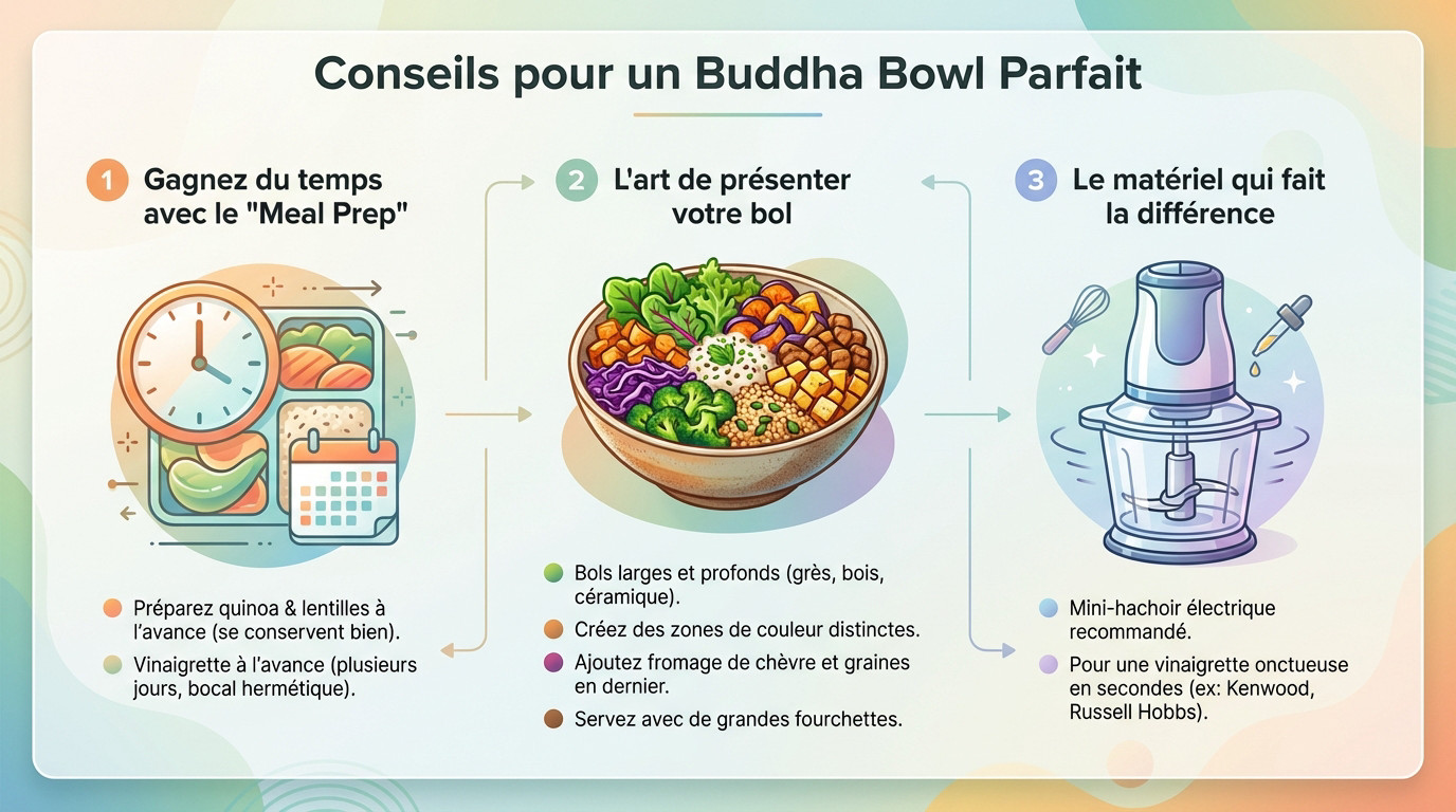 Bol large en grès garni d'un buddha bowl coloré avec chèvre frais