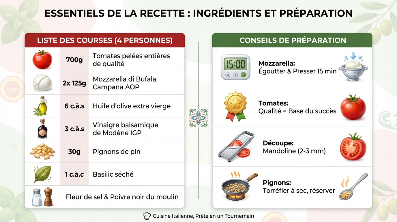 Ingrédients nécessaires pour la préparation du millefeuille tomate mozzarella