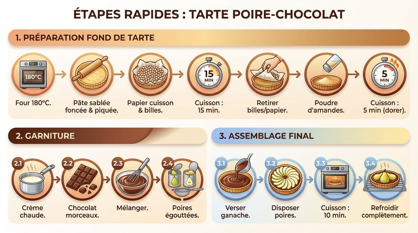 Étapes de préparation rapide pour une tarte poire chocolat réussie