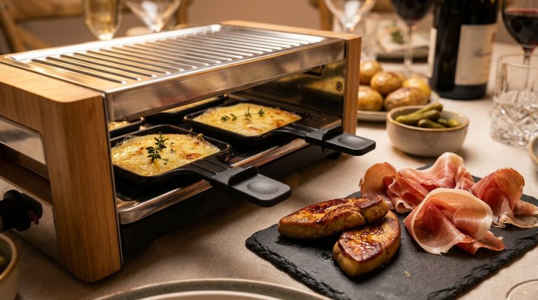 Raclette avec foie gras et jambon cru, plat festif élégant