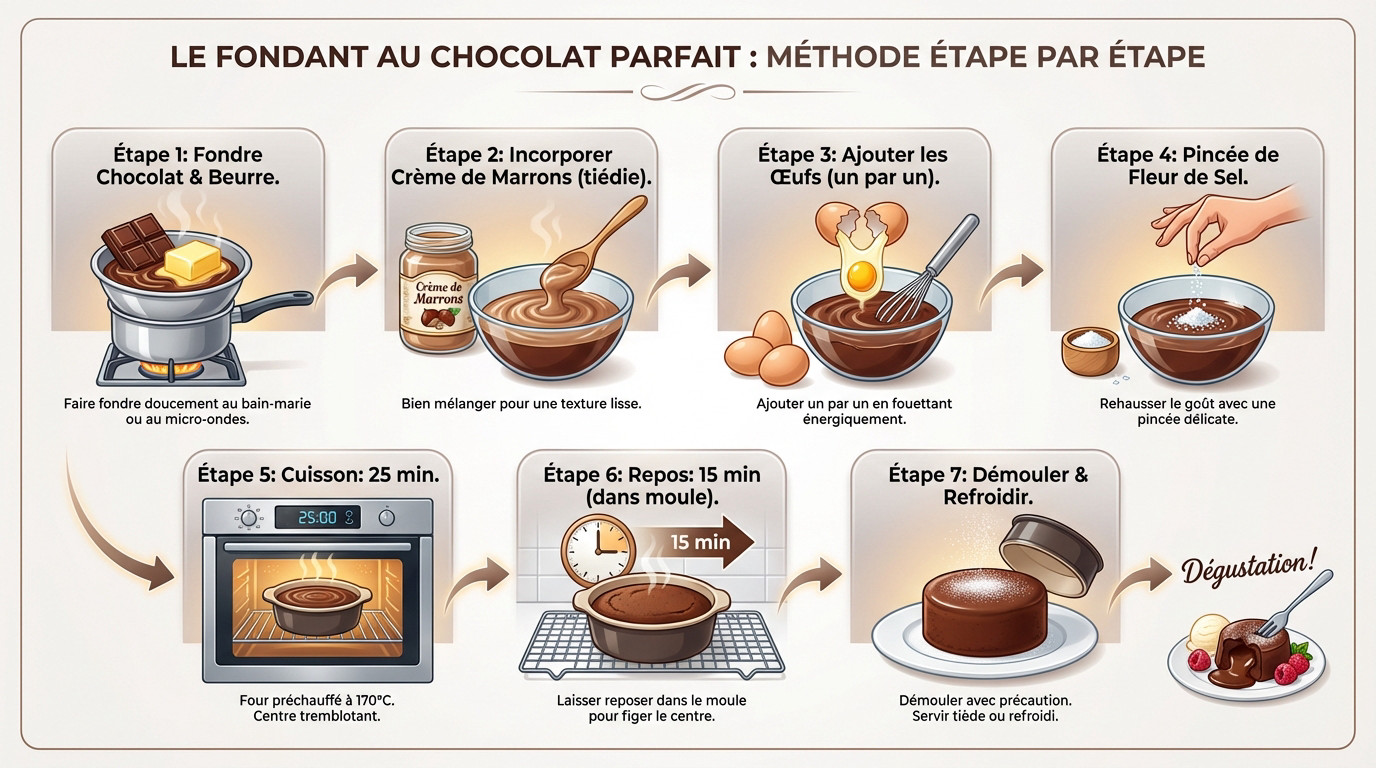 Préparation des ingrédients pour le fondant chocolat et crème de marrons
