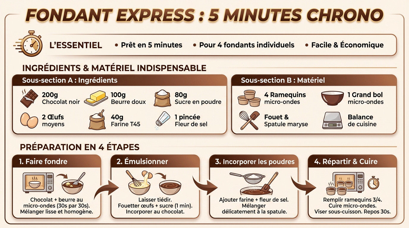 Fondant au chocolat cœur coulant prêt en 5 minutes dans un ramequin