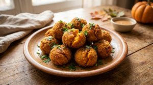 Boulettes de courge croustillantes avec sauce au yaourt, apéritif d'automne