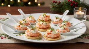Bouchées de crevettes au fromage frais sur blinis, apéritif chic et facile