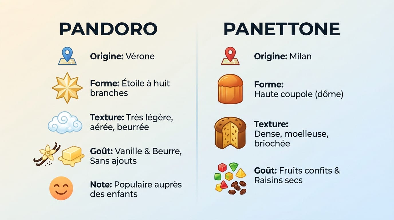Infographie comparative entre le Pandoro de Vérone et le Panettone de Milan