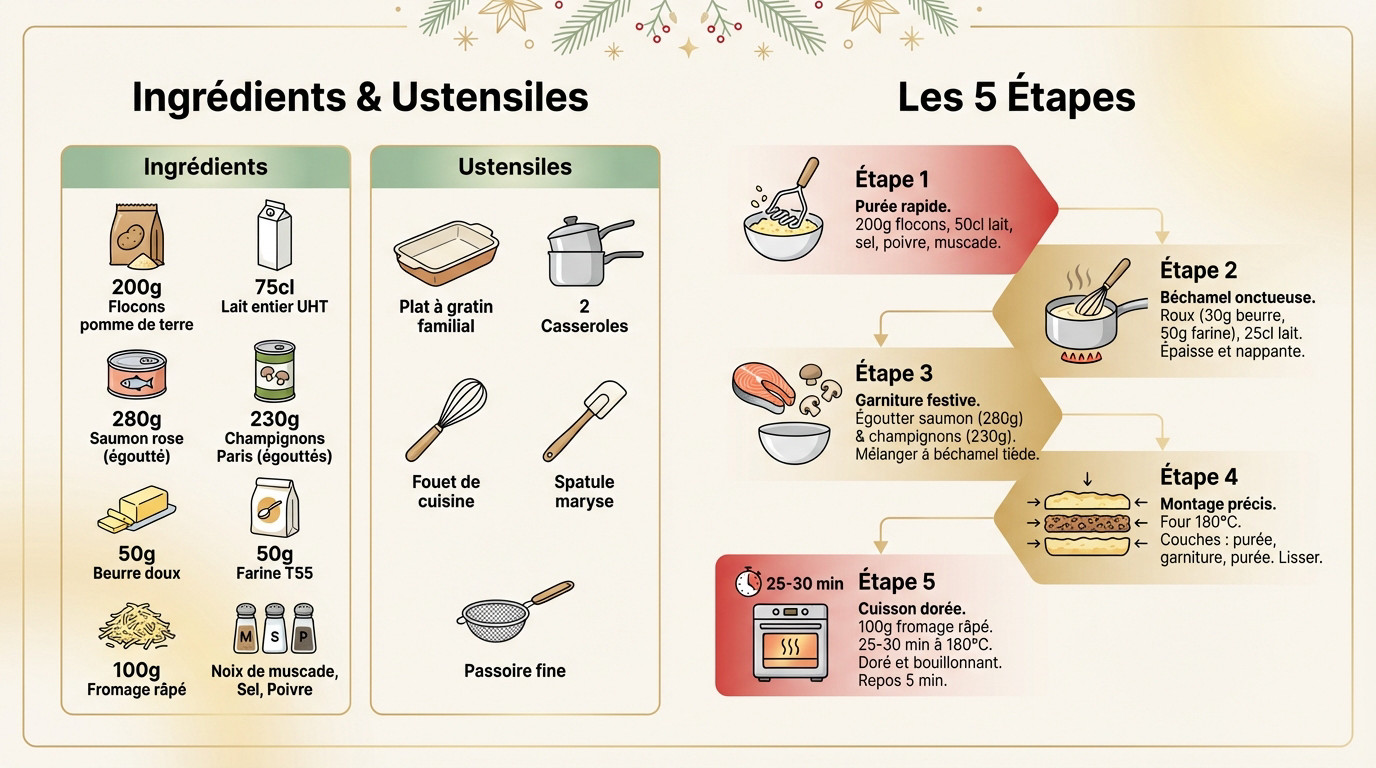 Infographie recette gratin de Noël au saumon économique et facile