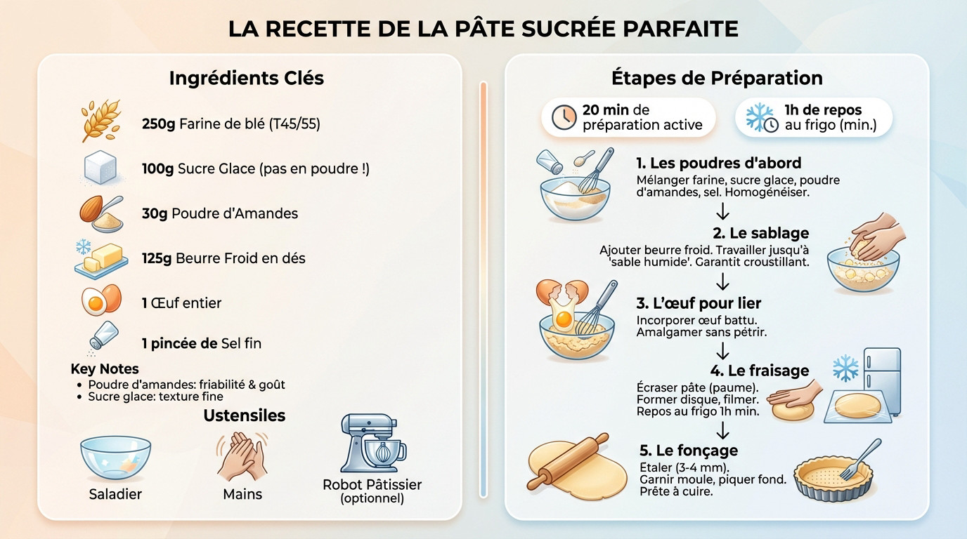 Préparation d'une pâte sucrée maison avec beurre froid et poudre d'amandes