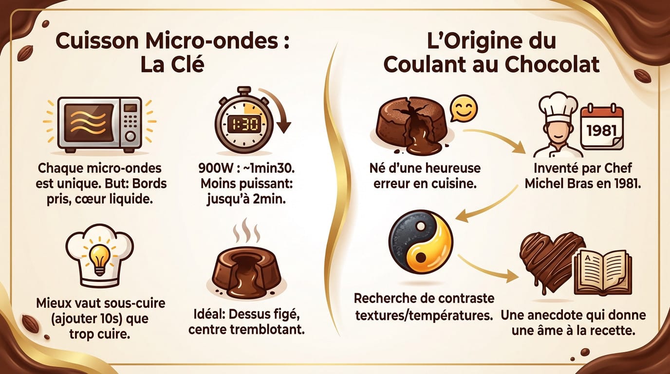 Fondant au chocolat avec un cœur coulant parfait après cuisson au micro-ondes