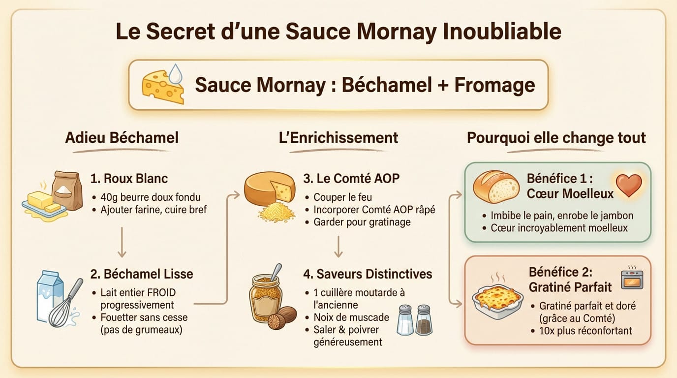 Sauce Mornay onctueuse au Comté et moutarde à l'ancienne pour croque-monsieur