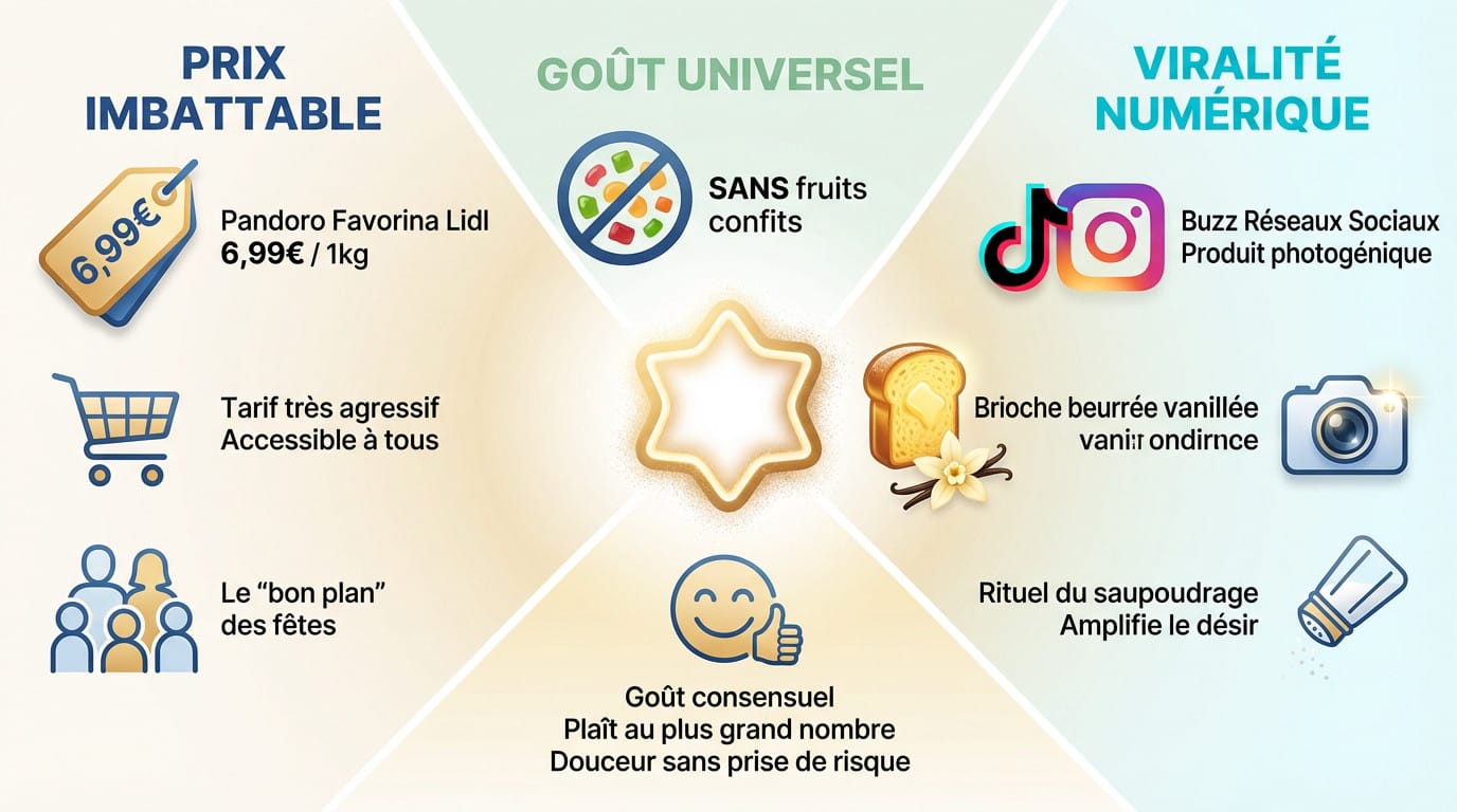 Pandoro Lidl Favorina saupoudré de sucre glace en forme d'étoile