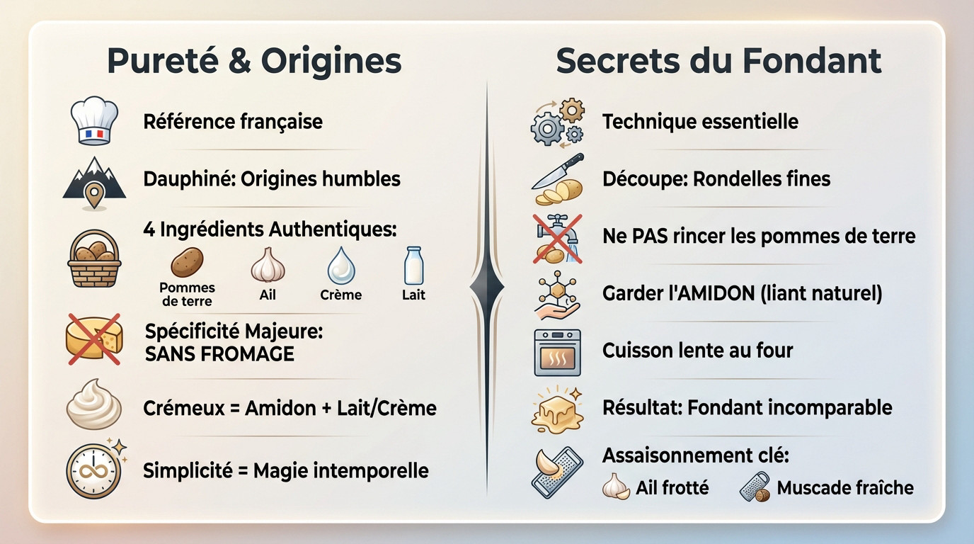 Vrai gratin dauphinois traditionnel doré au four sans fromage avec texture crémeuse