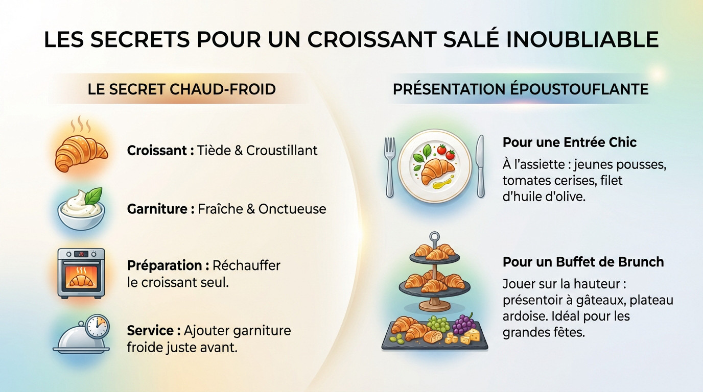 Croissant salé garni de saumon fumé et fromage frais présenté sur une ardoise