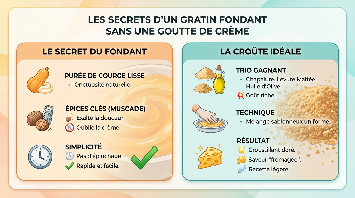 Gratin de courge butternut doré et fondant sans crème, servi dans un plat en céramique