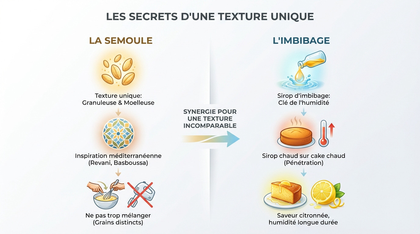 Texture granuleuse et fondante d'un cake au citron à la semoule
