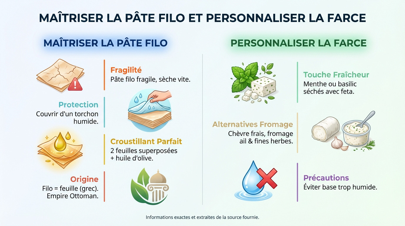 Préparation de roulés à la pâte filo et farce feta
