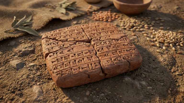 Ancient Mesopotamian clay tablet with the world's oldest recipe inscribed