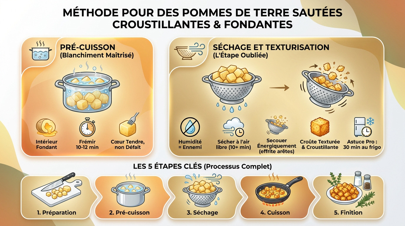 Pommes de terre sautées croustillantes et fondantes dans une poêle en fonte
